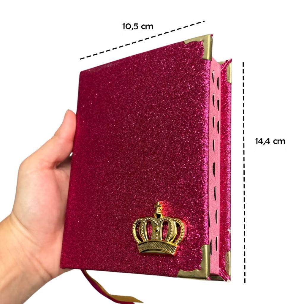 Mini Bíblia Feminina Infantil de Bolsa com índice Letra Pequena ARC Glitter Rosa Jovem Evangélica