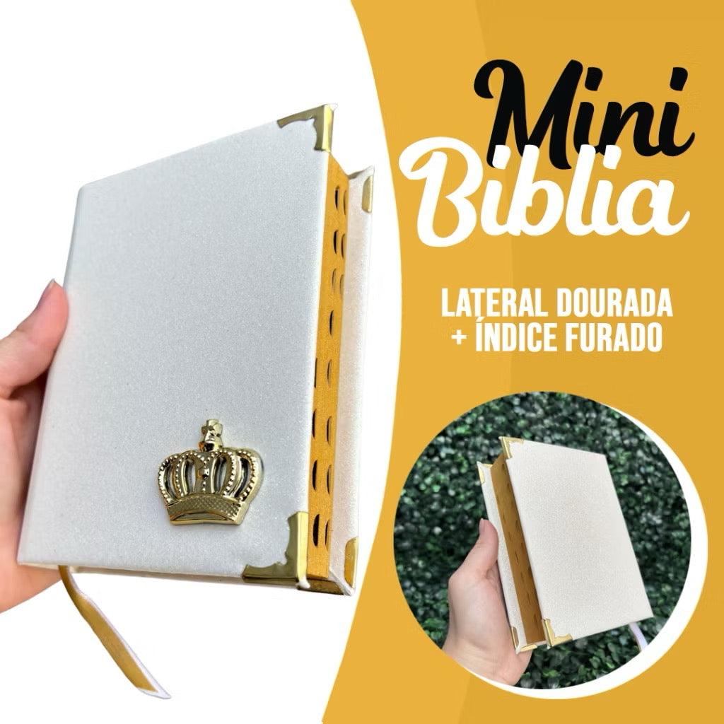 Mini Bíblia Feminina Infantil de Bolsa com índice Letra Pequena ARC Glitter Branca Jovem Evangélica